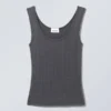 Fitted Pointelle Tank Top – Anthracite Fitted Pointelle Tank Top – Anthracite