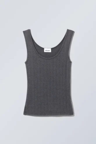 Fitted Pointelle Tank Top – Anthracite
