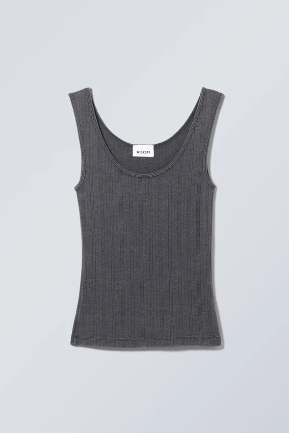 Fitted Pointelle Tank Top – Anthracite Fitted Pointelle Tank Top – Anthracite