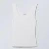 Fitted Pointelle Tank Top – White Fitted Pointelle Tank Top – White
