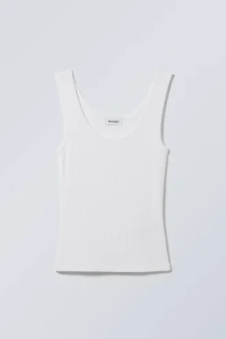 Fitted Pointelle Tank Top – White