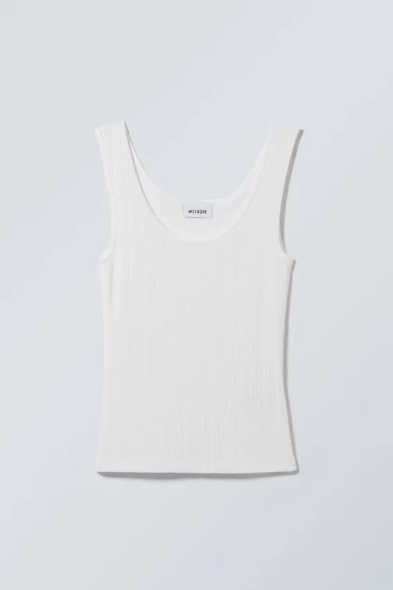 Fitted Pointelle Tank Top – White Fitted Pointelle Tank Top – White