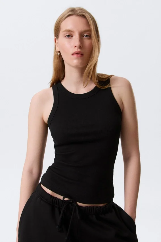 Fitted Rib Tank Top – Black Fitted Rib Tank Top – Black