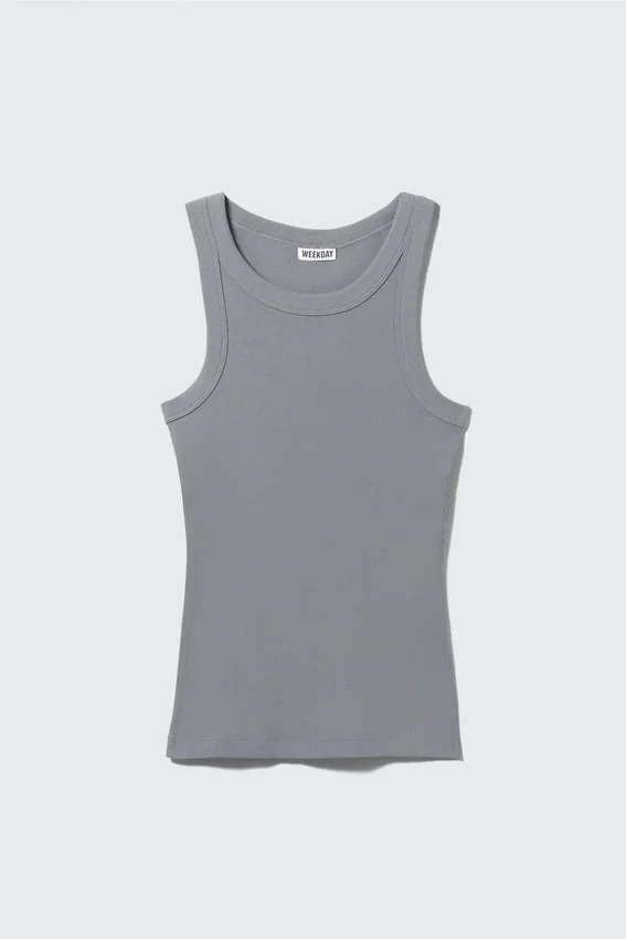 Fitted Rib Tank Top – Grey Fitted Rib Tank Top – Grey