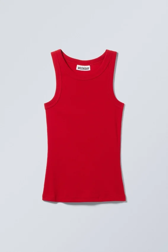 Fitted Rib Tank Top – Red Fitted Rib Tank Top – Red