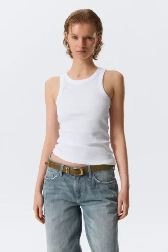 Fitted Rib Tank Top – White