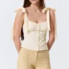 Fitted Ribbon Corset Top – Off-White Fitted Ribbon Corset Top – Off-White