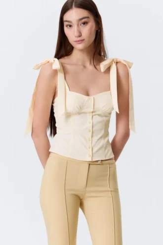 Fitted Ribbon Corset Top – Off-White