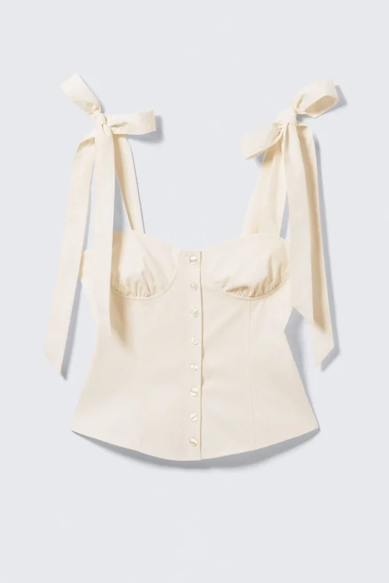 Fitted Ribbon Corset Top – Off-White Fitted Ribbon Corset Top – Off-White