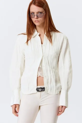 Fitted Ruched Waist Shirt – White