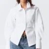 Fitted Ruched Waist Shirt – White Fitted Ruched Waist Shirt – White