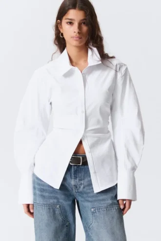 Fitted Ruched Waist Shirt – White
