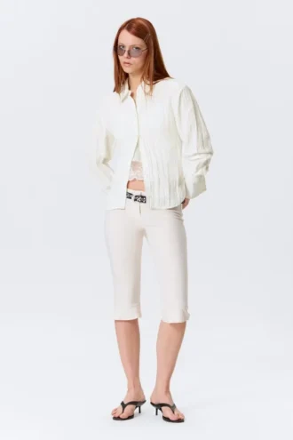 Fitted Ruched Waist Shirt – White