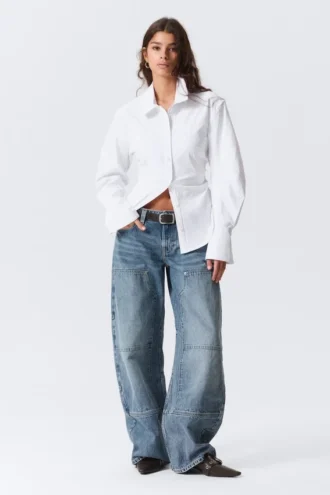 Fitted Ruched Waist Shirt – White