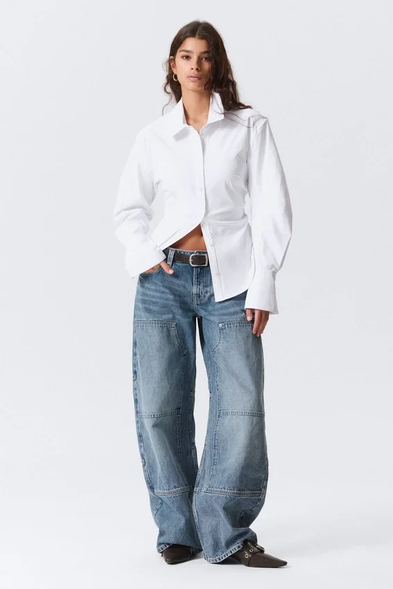 Fitted Ruched Waist Shirt – White Fitted Ruched Waist Shirt – White