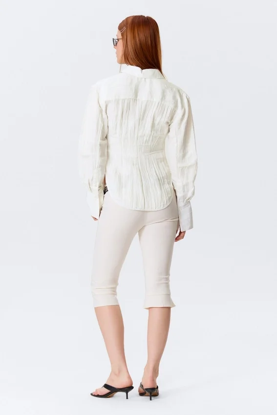 Fitted Ruched Waist Shirt – White Fitted Ruched Waist Shirt – White