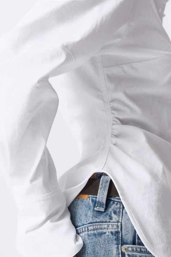 Fitted Ruched Waist Shirt – White Fitted Ruched Waist Shirt – White