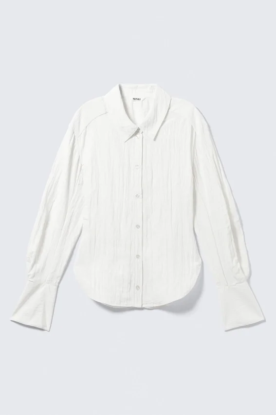 Fitted Ruched Waist Shirt – White Fitted Ruched Waist Shirt – White