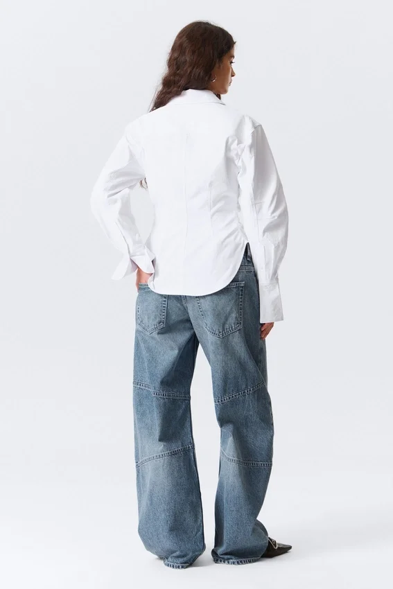 Fitted Ruched Waist Shirt – White Fitted Ruched Waist Shirt – White