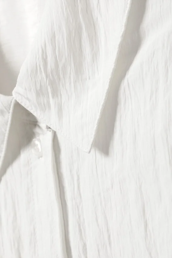 Fitted Ruched Waist Shirt – White Fitted Ruched Waist Shirt – White