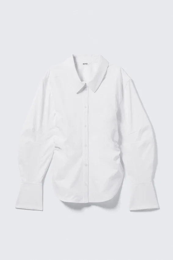 Fitted Ruched Waist Shirt – White Fitted Ruched Waist Shirt – White