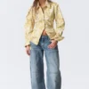 Fitted Ruched Waist Shirt – Yellow Floral Print Fitted Ruched Waist Shirt – Yellow Floral Print