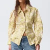 Fitted Ruched Waist Shirt – Yellow Floral Print Fitted Ruched Waist Shirt – Yellow Floral Print