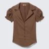 Fitted Short-Sleeved Resort Shirt – Striped Brown Fitted Short-Sleeved Resort Shirt – Striped Brown