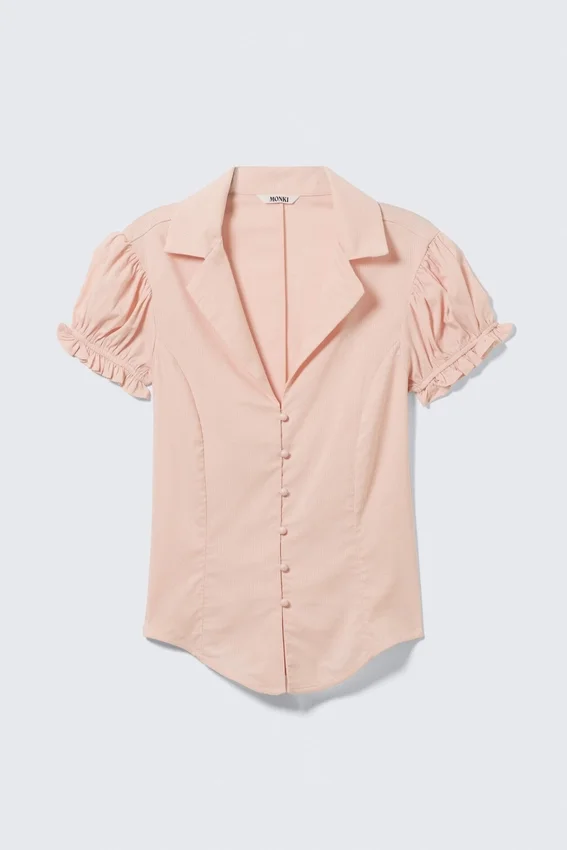 Fitted Short-Sleeved Resort Shirt – Striped Peachy Pink Fitted Short-Sleeved Resort Shirt – Striped Peachy Pink
