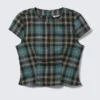 Fitted Short-Sleeved Twill Top – Turquoise & Yellow Checks Fitted Short-Sleeved Twill Top – Turquoise & Yellow Checks