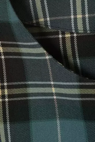 Fitted Short-Sleeved Twill Top – Turquoise & Yellow Checks