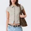Fitted Short-Sleeved Zip Top – Beige Fitted Short-Sleeved Zip Top – Beige