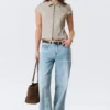 Fitted Short-Sleeved Zip Top – Beige Fitted Short-Sleeved Zip Top – Beige