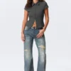 Fitted Short-Sleeved Zip Top – Dark Grey Melange Fitted Short-Sleeved Zip Top – Dark Grey Melange