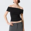 Fitted Sleeveless Off-Shoulder Top – Black Fitted Sleeveless Off-Shoulder Top – Black