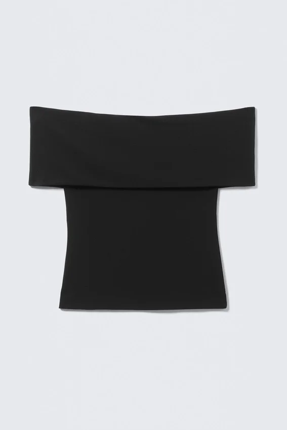 Fitted Sleeveless Off-Shoulder Top – Black Fitted Sleeveless Off-Shoulder Top – Black