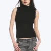 Fitted Snap-Button Mock-Neck Top – Black Fitted Snap-Button Mock-Neck Top – Black