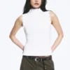 Fitted Snap-Button Mock-Neck Top – White Fitted Snap-Button Mock-Neck Top – White