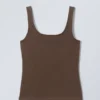 Fitted Square Neck Tank Top – Dark Brown