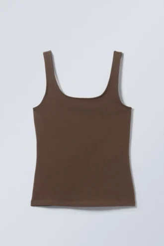 Fitted Square Neck Tank Top – Dark Brown