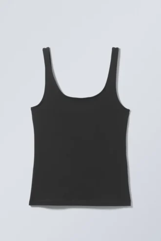 Fitted Square Neck Tank Top – Dark Grey