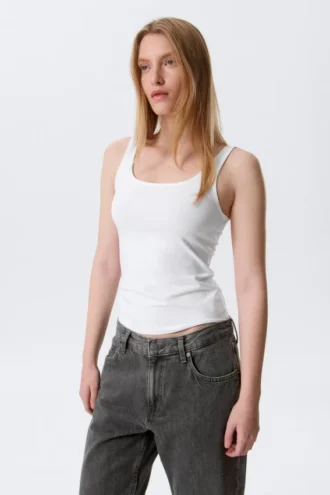 Fitted Square Neck Tank Top – White