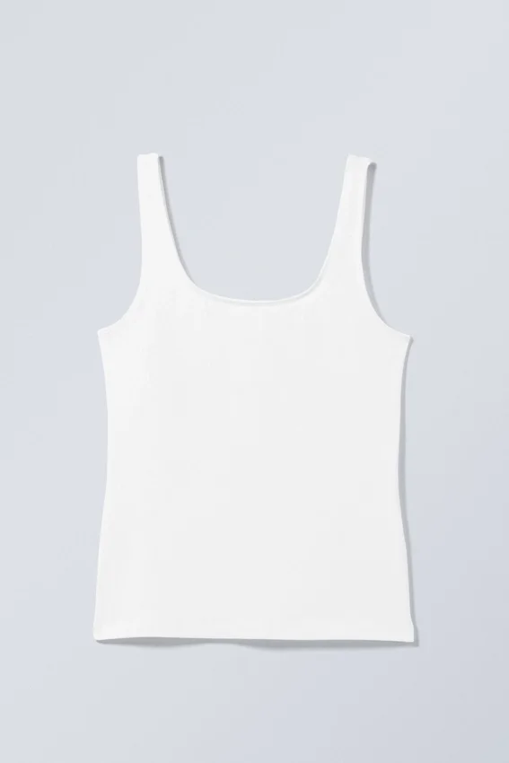 Fitted Square Neck Tank Top – White Fitted Square Neck Tank Top – White