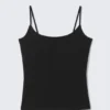 Fitted Strappy Scoop Neck Singlet – Black