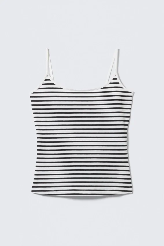 Fitted Strappy Scoop Neck Singlet – Black & White Stripe Fitted Strappy Scoop Neck Singlet – Black & White Stripe