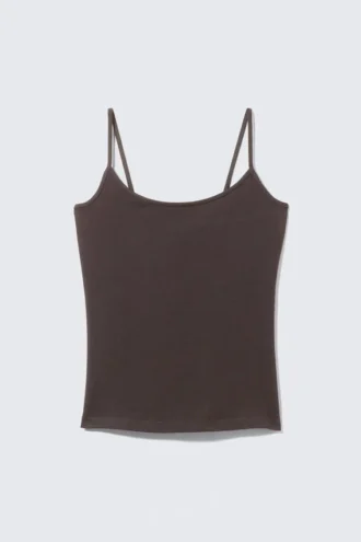 Fitted Strappy Scoop Neck Singlet – Dark Brown