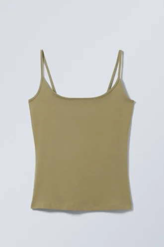 Fitted Strappy Scoop Neck Singlet – Khaki Green