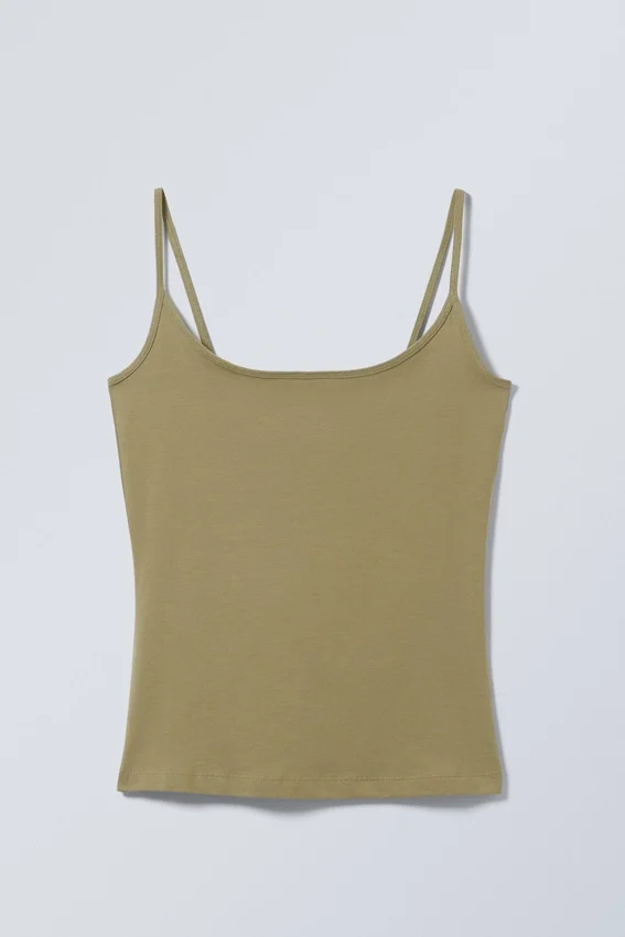 Fitted Strappy Scoop Neck Singlet – Khaki Green Fitted Strappy Scoop Neck Singlet – Khaki Green