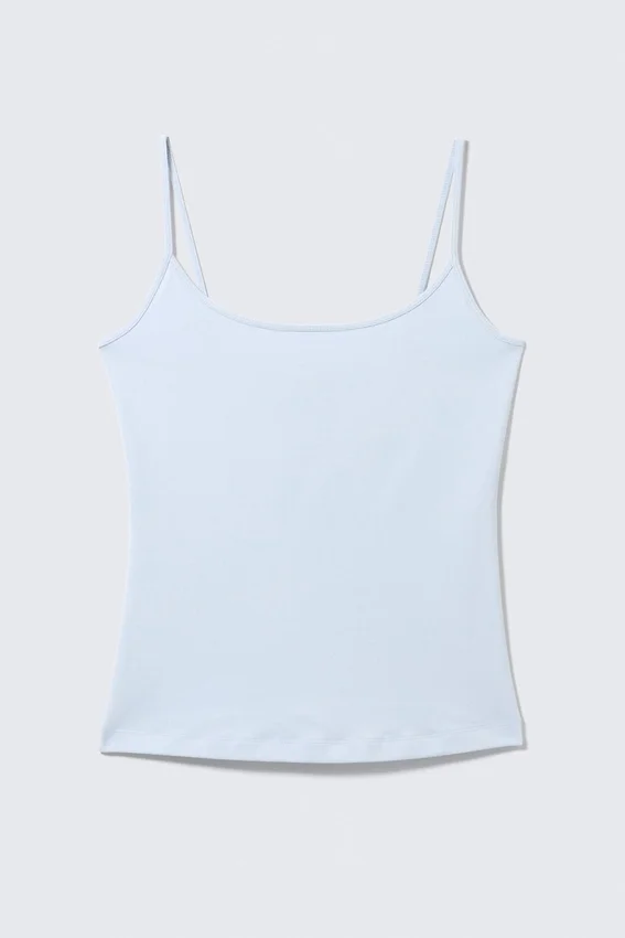 Fitted Strappy Scoop Neck Singlet – Light Blue Fitted Strappy Scoop Neck Singlet – Light Blue