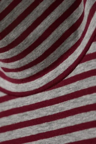 Fitted Striped Turtleneck Top – Grey & Red Stripes